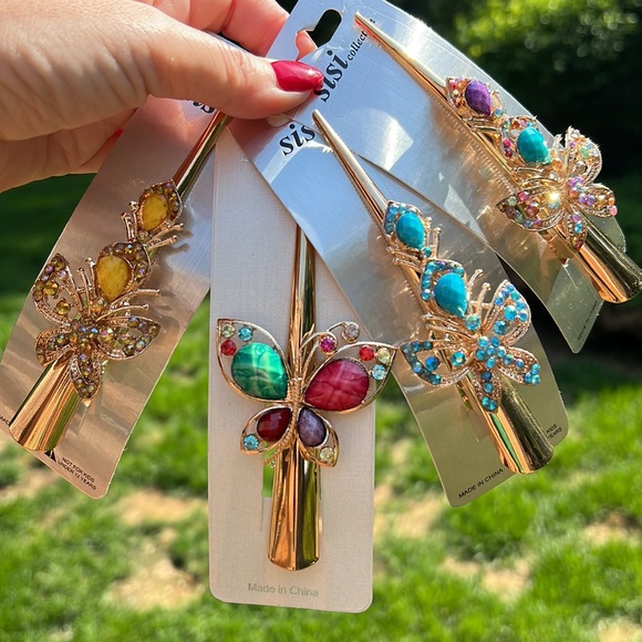 New Set of 4 Gorgeous and unique Crystal  Alligator Clip w/ serrated saw tooth - Picture 8 of 9